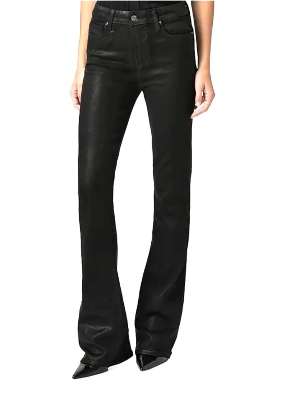 NWOT Paige High Rise Laurel Canyon Boot Cut Jeans Coated Black Stretch 23 (34"L)